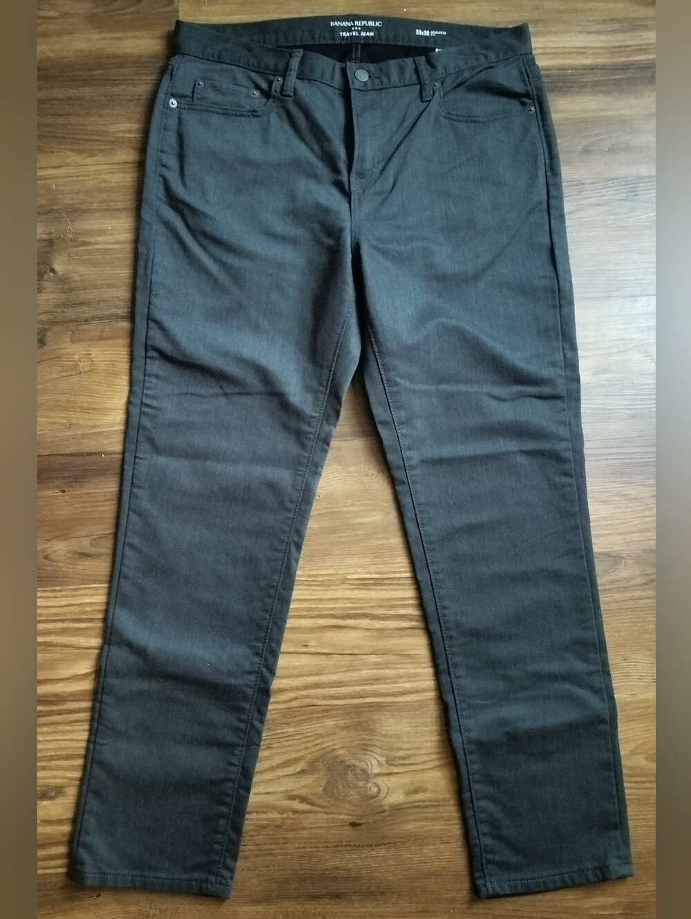Banana Republic Mens Travel Jean in Charcoal Gray- Athletic Fit
